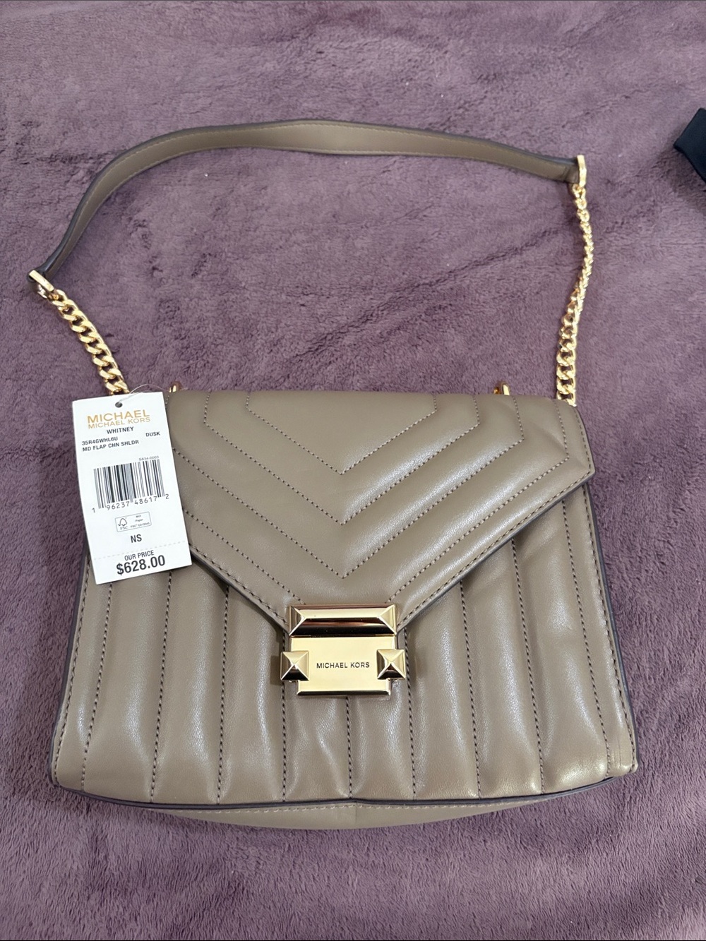 Michael Kors Taupe Quilted Leather Shoulder Bag with Gold Hardware